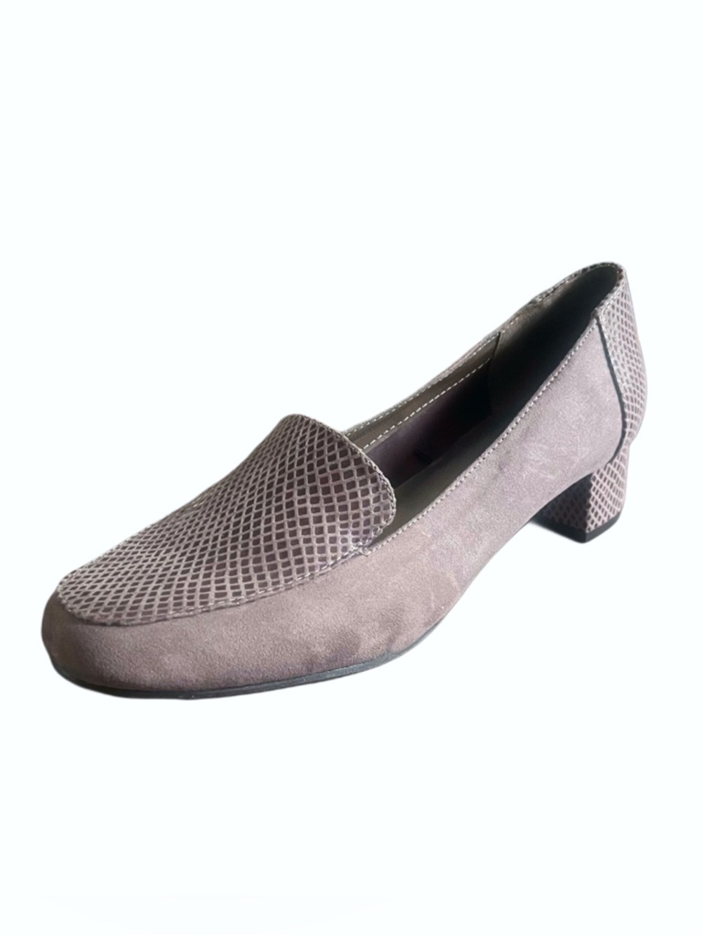 London Fog Taupe Snake-Print Suede Dress Loafers Sz 7.5W
